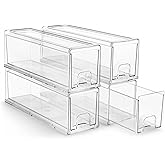 Sorbus Small Clear Stackable Storage Drawers – 4-Pack Plastic Organizer Bins with Handles – Stackable Pull-Out Storage Drawers for Closet, Pantry, Office, Bathroom, Craft, and Toy Organization