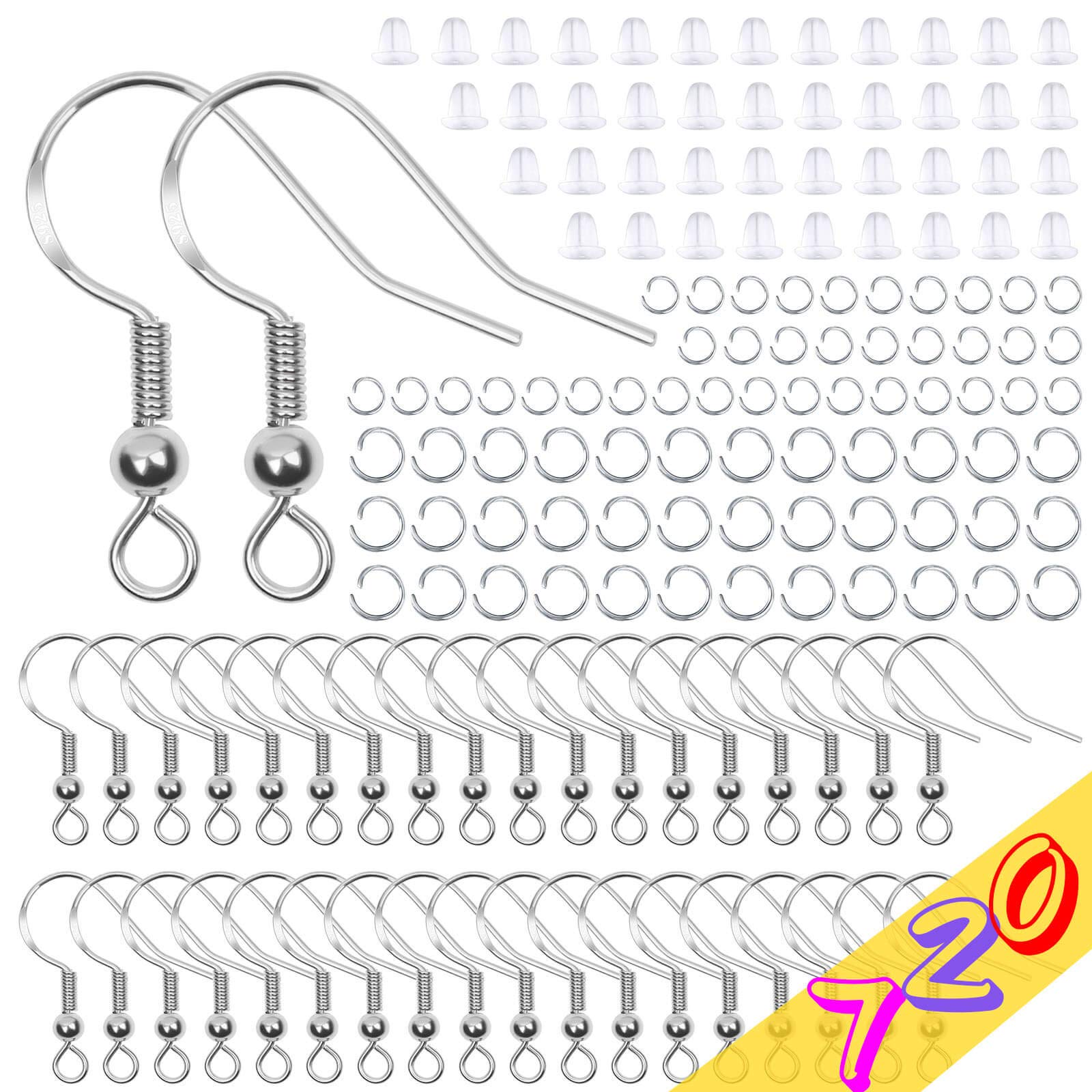 Anezus 720Pcs Earring Making Kit with Hypoallergenic Earring Hooks, Backs and Jump Rings