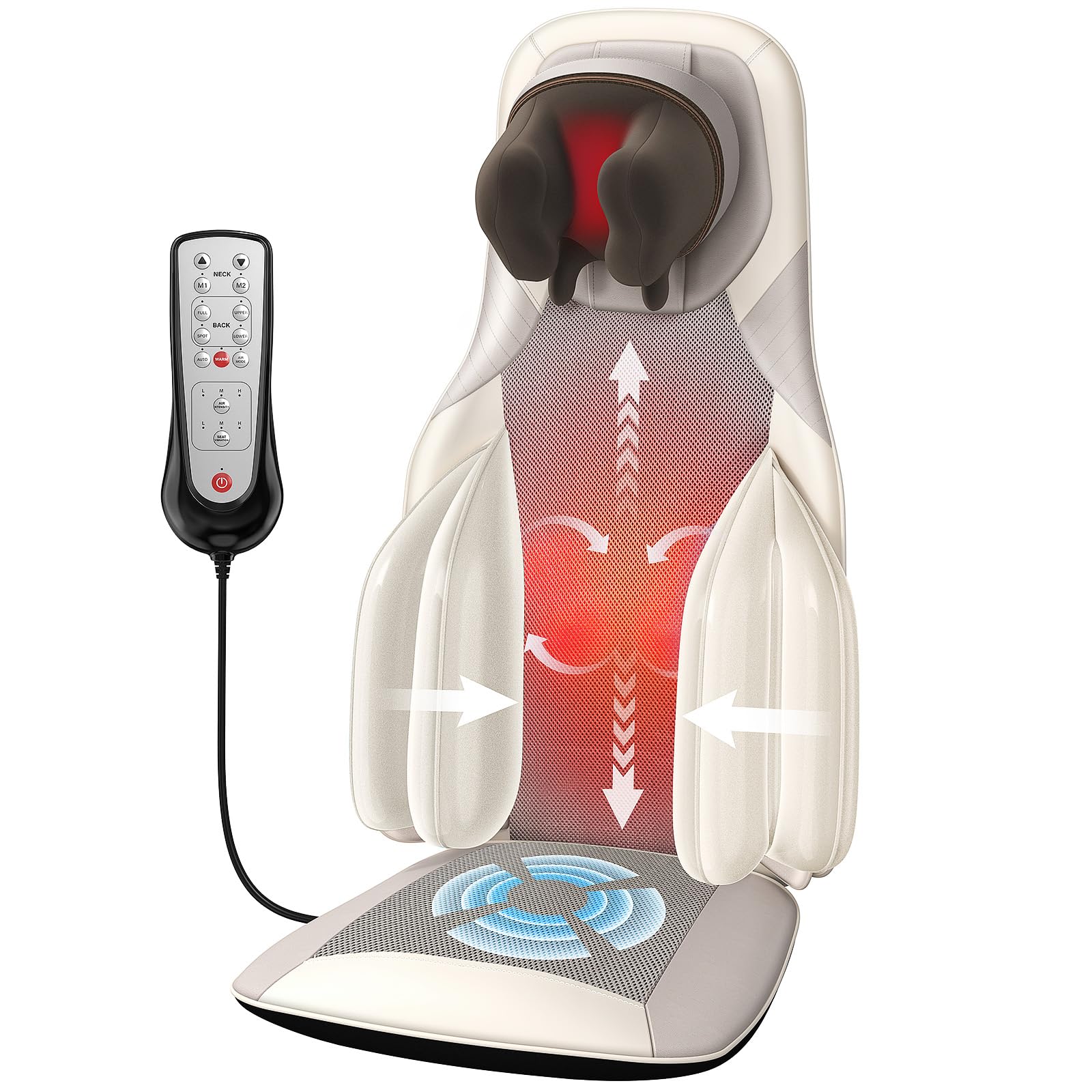 Photo 1 of **RECOMENDED FOR HIGH BACK CHAIR ** Elite Shiatsu Back & Neck Massage Chair Pad/Seat Cushion with Heat – 4D Kneading, Vibration, Compression, Motorized Neck Height, Lumbar Airbag Massage, Premium Upholstery, Deep Tissue, Office, Gray