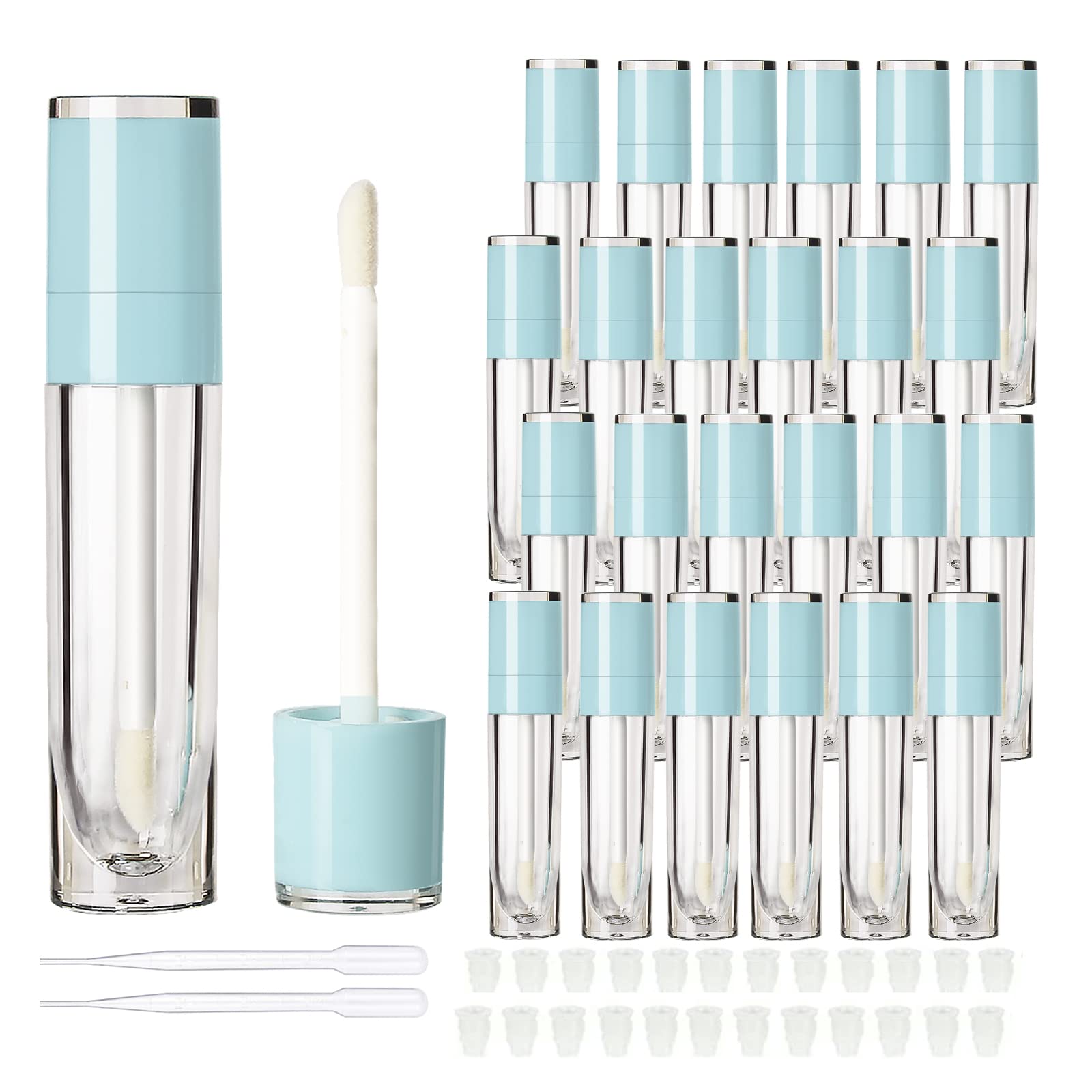 COSIDEA 25pcs Empty Plastic 6ml round Blue lip gloss tubes with wand lipgloss containers tube