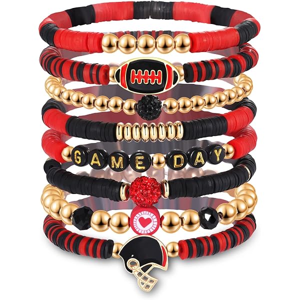 HLenyoy 20-Pack Basketball Bracelets – Stackable Clay Stretch Bracelets For Team, Fans, Parties | Orange & Black