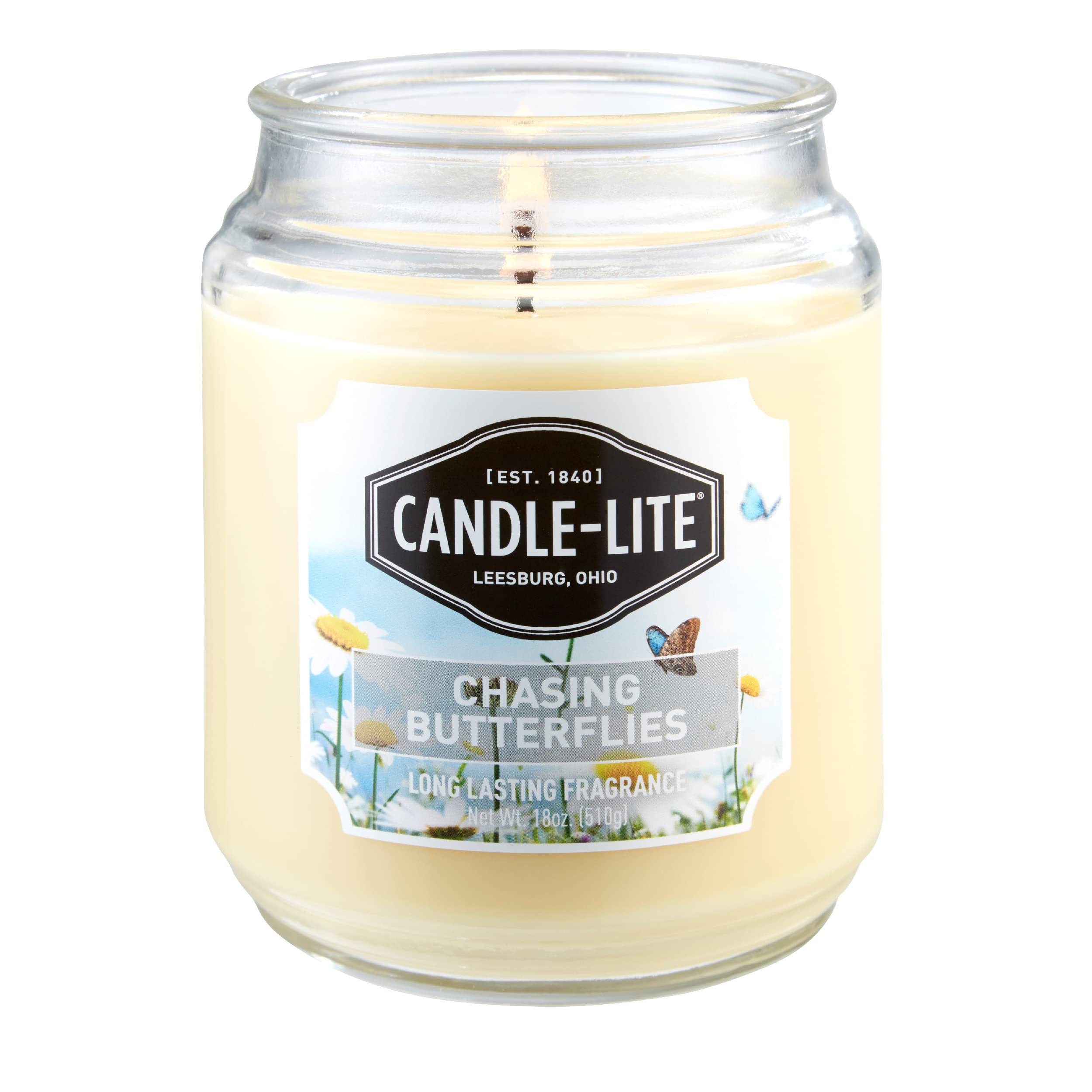 Photo 1 of Candle-Lite Everday Chasing Butterflies Scented Candle, 18 oz. Aromatherapy Candle, Off-White