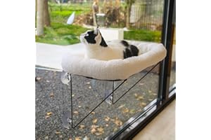 Zakkart Cat Window Perch - 100% Metal Supported from Below - Comes with Warm Spacious Pet Bed - Cat Window Hammock for Large Cats & Kittens - for Sunbathing, Napping & Overlooking (White)