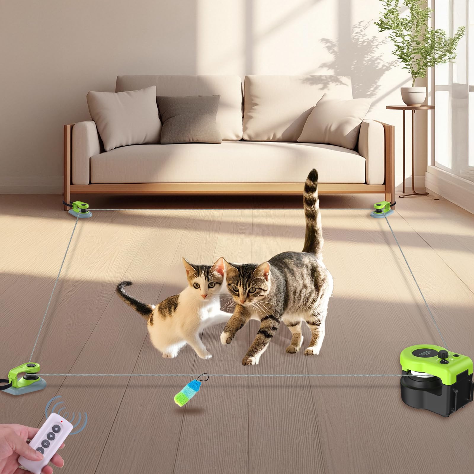 Photo 1 of Interactive Cat Toy for Indoor - Automatic Cat Treadmill with Remote Control, 3 Speeds, Quiet Motor & Durable Design | Indoor Chase Hunting Feather Toys for Fitness, Playtime & Energy Release (Green)