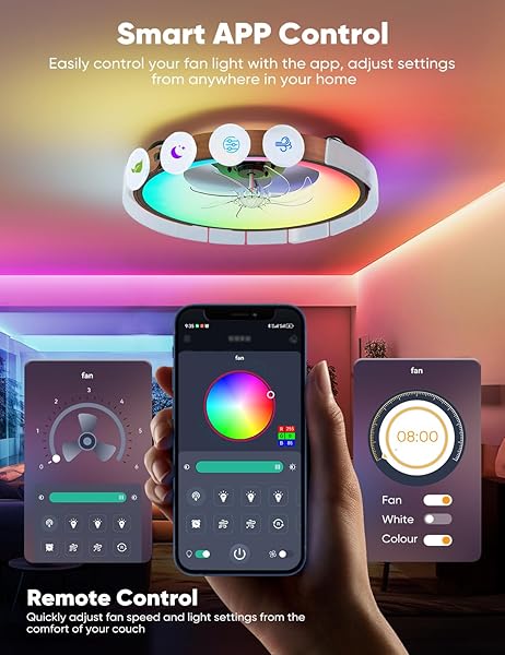 CARREFOUR 20″ SMART CEILING FANS WITH LIGHTS – LOW PROFILE FLUSH MOUNT CEILING FAN WITH 3 CCT, RGB, 6 SPEED REVERSIBLE DC MOTOR, REMOTE AND APP CONTROL, TIMER, QUIET BEDROOM FAN,WALNUT‑TRIM