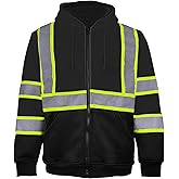 LOVPOSNTY Hi Vis Safety Hoodie for Men ANSI Class 3, Reflective Jacket Zip Hoodie with Black Bottom for Construction Work