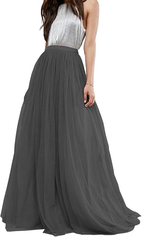 Women Wedding Long Tulle Skirt Dress Bridal Bridesmaids Floor Length High Waisted Maxi Tutu Party Dress