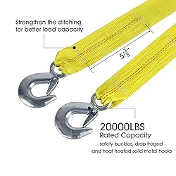 JCHL Nylon Tow Strap with Hooks 2”x20’ Car