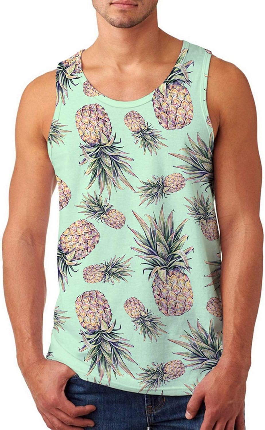uideazone Mens Tank Top Casual 3D Printed Gym Workout Tanks Cool Sleeveless Graphic T-Shirts: Clothing
