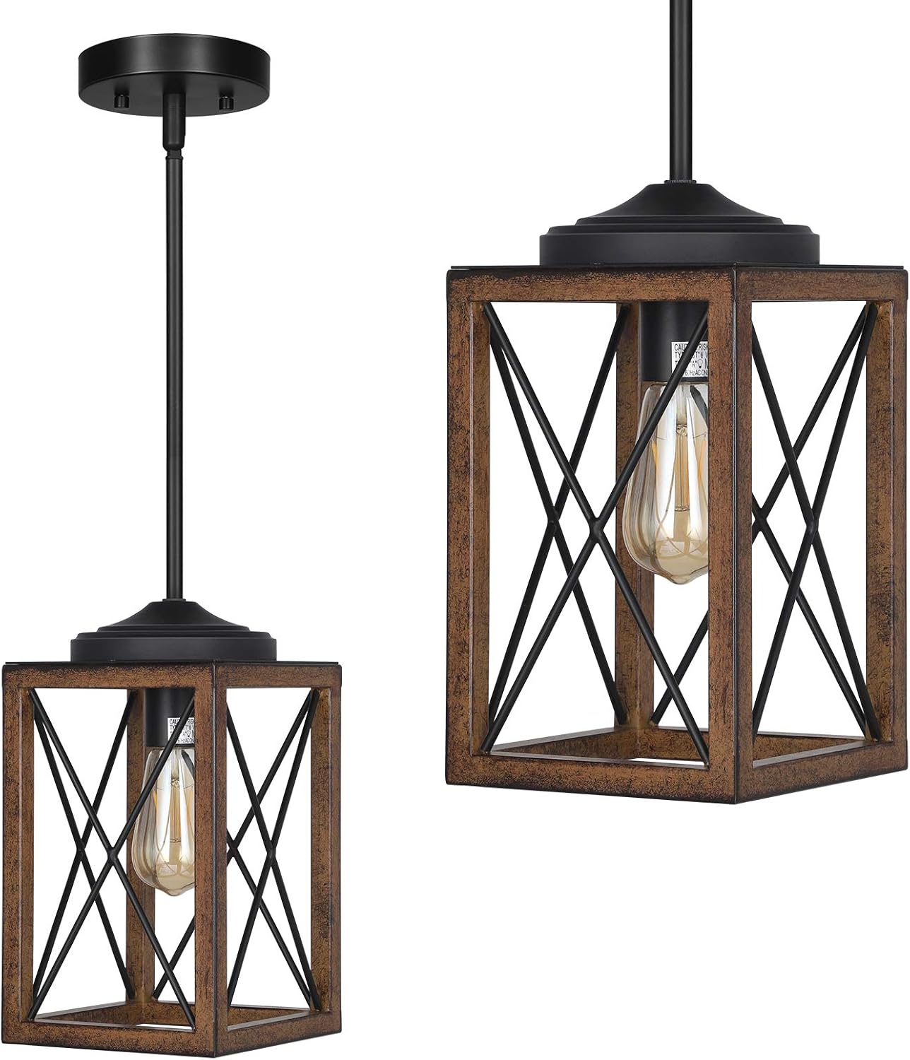 DEWENWILS Farmhouse Pendant Light, Metal Hanging Light Fixture with Wooden Grain Finish, 48 Inch Adjustable Pipes for Flat and Slop Ceiling, Kitchen Island, Bedroom, Dining Hall, E26 Base, ETL Listed - - 