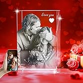 3D LovePix Personalized 3D Crystal Photo - Optional Multicolor Light Base| Gift Box| Customized Laser Etched Crystal Picture for Moms, Dads, Birthdays, Christmas & Celebrations - Rectangular (Medium)