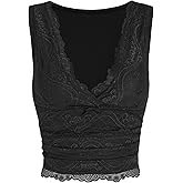 CIDER Lace Crop Tank Tops for Women Going Out V Neck Sleeveless Ruched Tops Trendy Y2K Summer Outfits