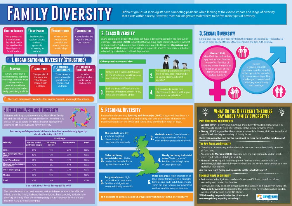 Daydream Education Family Diversity | Sociology Posters | Gloss Paper measuring 850mm x 594mm (A1) | Sociology Class Posters | Education Charts