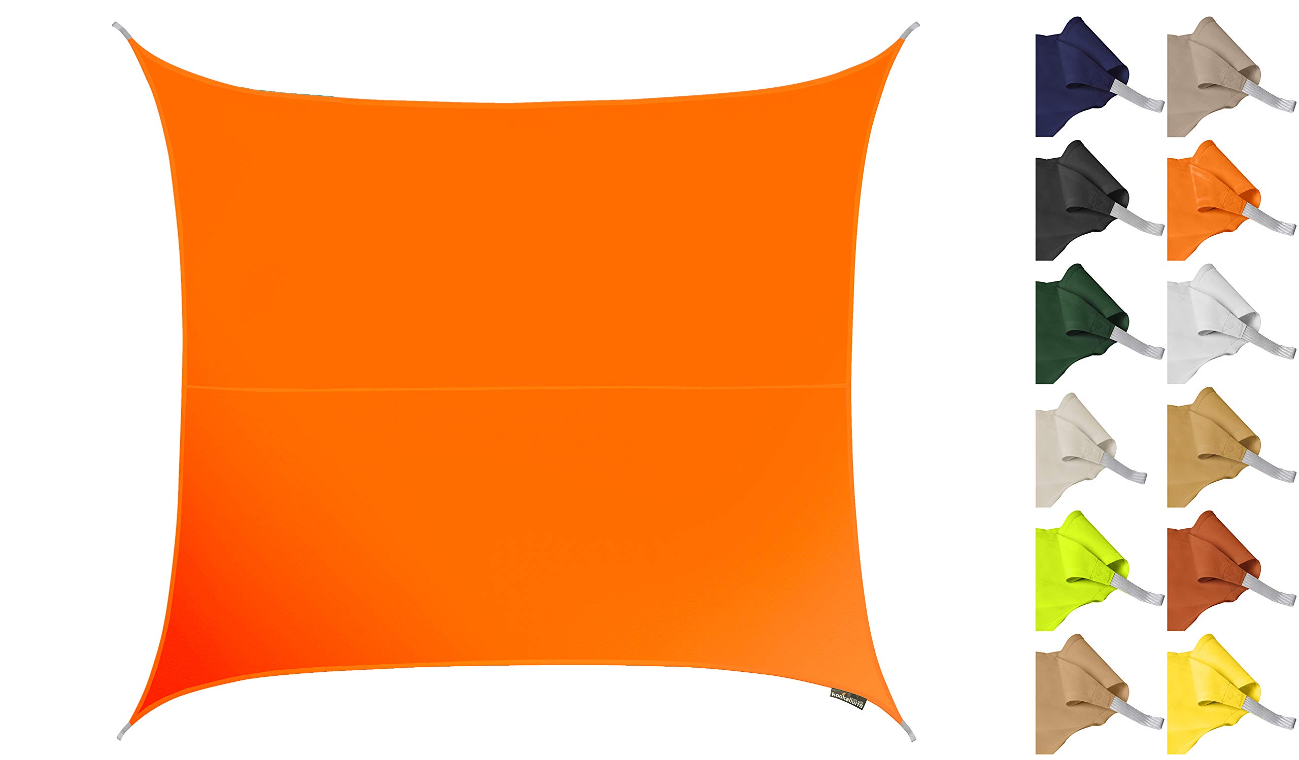 Kookaburra 2m Square Water Resistant Garden Patio Sun Shade Sail Canopy 96.5% UV Block with Free Rope (Orange)