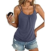 EasyGala Womens Banded Bottom Spaghetti Strap Tank Top Scoop Neck Pleated Camisole Tops Summer Sexy Sleeveless Shirts Dressy