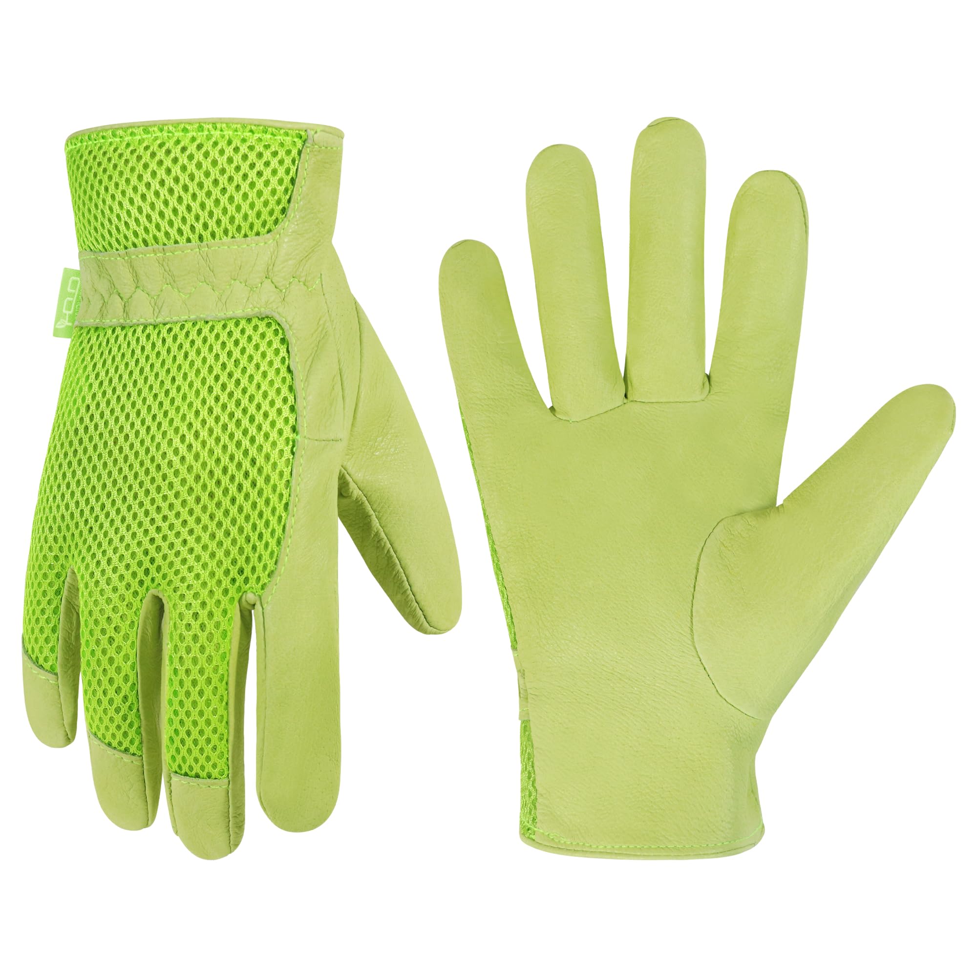 HANDLANDY Leather Gardening Gloves for Women, 3D Mesh Comfort Fit- Improves Dexterity and Breathability, Pigskin Scratch Resistance Garden Working Gloves for Vegetable or Pruning Roses (Small,Green)