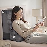 2PCS Reading Backrest Pillow Set,Soft FleeceLike,22''x24'' Bed Rest Pillow w/Removable Washable Cover,for Sit/Sleep,Leg/Back Support,Acid Reflux,PostSurgery Relief,Side Phone Pocket,Dark Grey