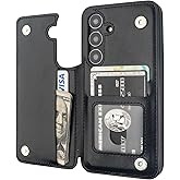 ONETOP Compatible with Samsung Galaxy S24 Wallet Case with Card Holder, PU Leather Kickstand Card Slots Case, Double Magnetic Clasp and Durable Shockproof Cover 5G 6.2 Inch(Black)
