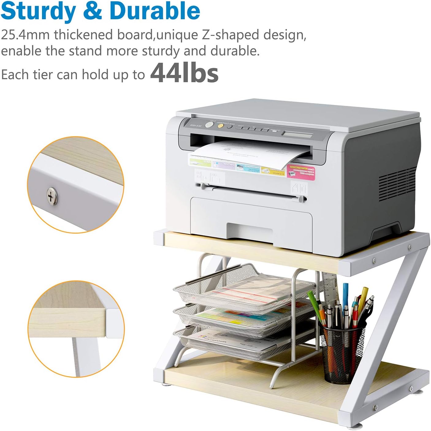 Desktop Stand for Printer - Desktop Shelf with Anti - Skid Pads for Space Organizer as Storage Shelf, Book Shelf, Double Tier Tray with Hardware & Steel for Mini 3D Printer by HUANUO : Office Products
