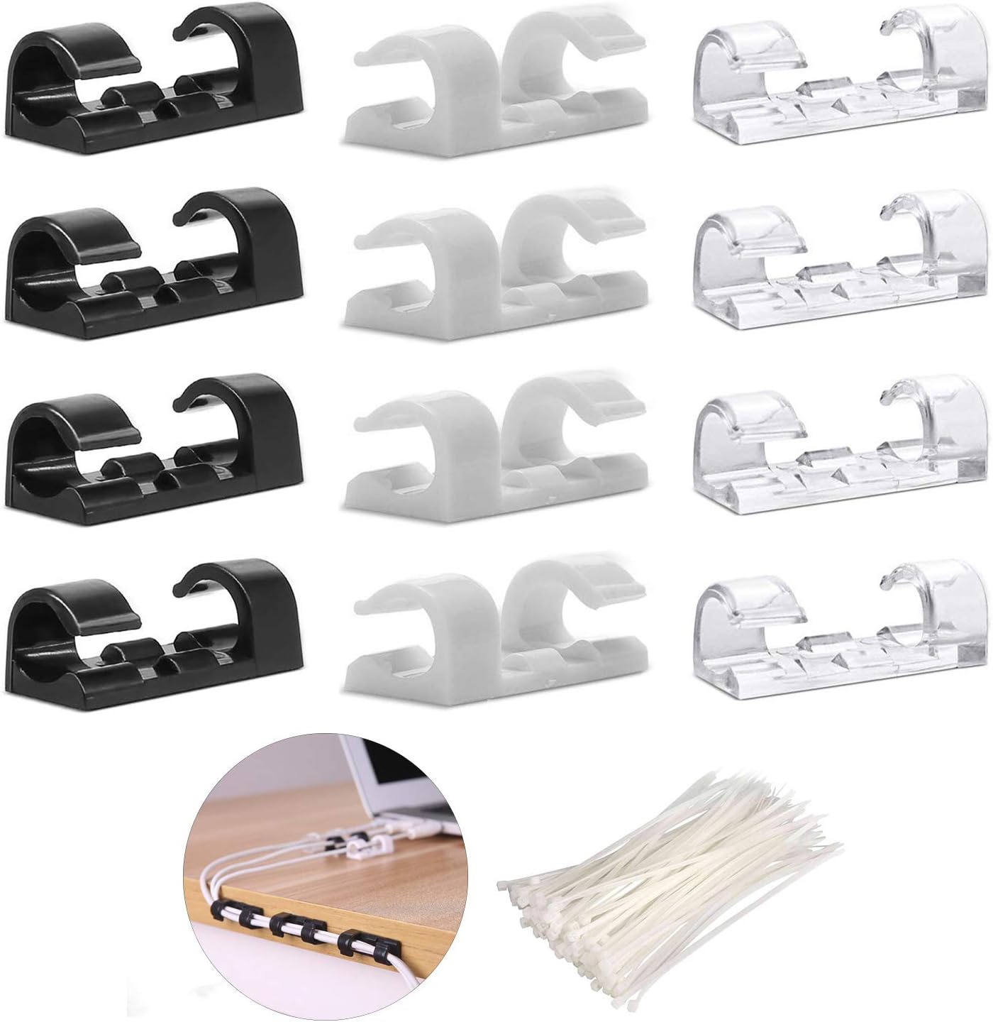 Lot de 160 supports de câble 60 clips de câble autoadhésifs + 100