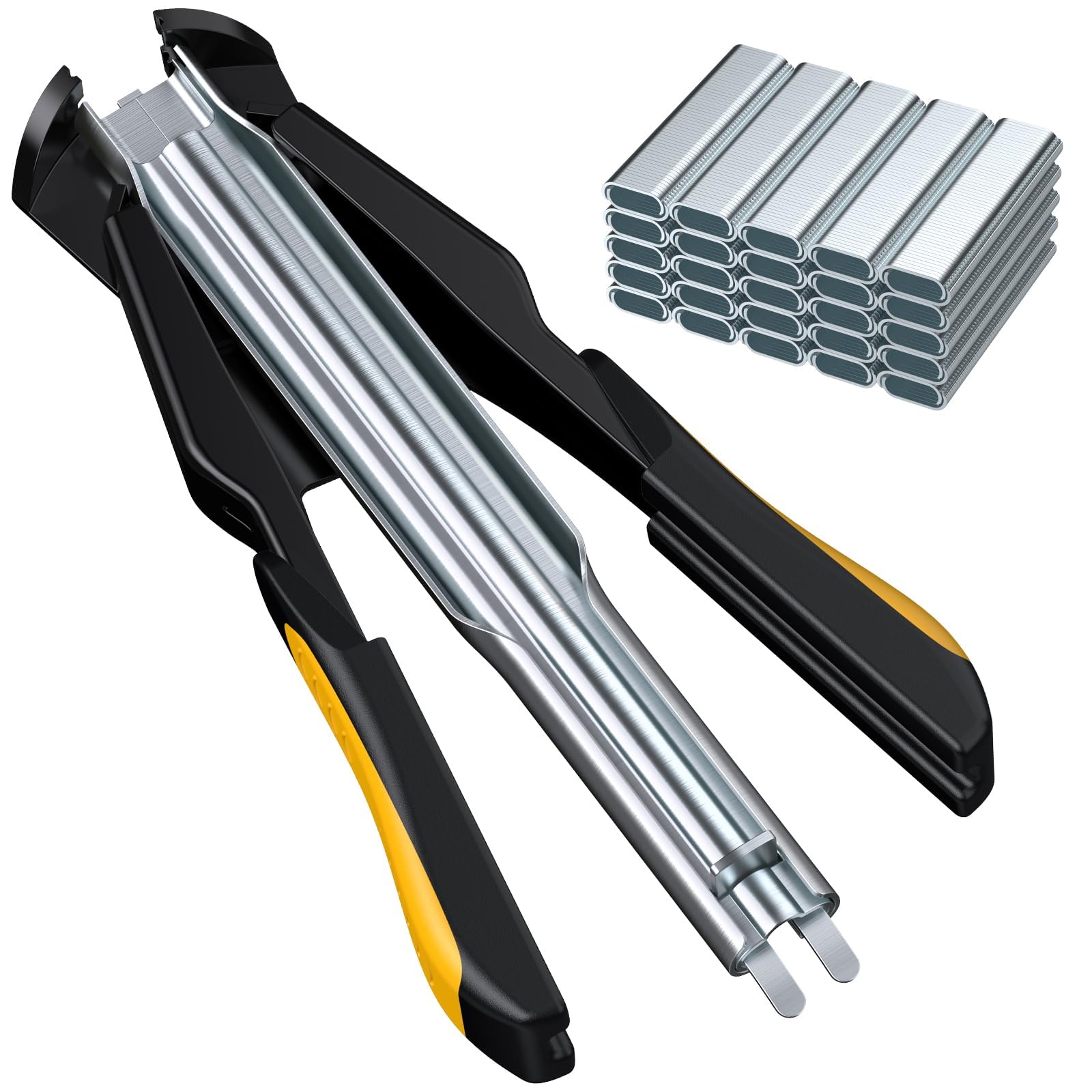 Kamtop Hog Ring Pliers Kit - 2500 PCS Galvanised Fence Hog Rings, Professional Hog Ring Piler Tool Automatic Fencing Nailer Plier for Pet Cages, Bagging, DIY Project, Car