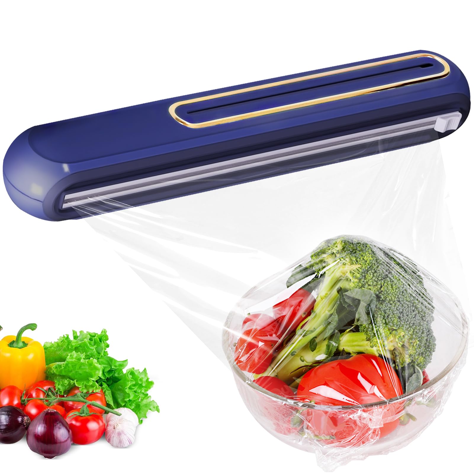 Magnetic Foil Dispenser, Cling Film Dispenser, Foil Cutter with Sliding Cutter, Cling Film Cutter for Kitchen, Dispenser for Cling Film and Aluminium Foil, Navy Blue