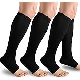 Owcorowan 3 Pairs Open Toe Compression Socks for Men & Women - 15-20 mmhg Knee High Stockings for Circulation Support