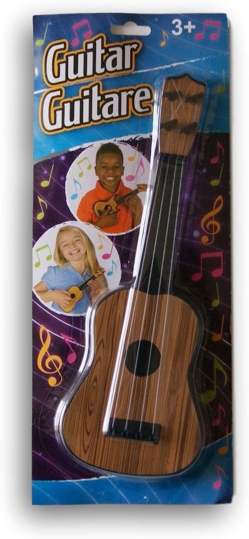 Miniature Guitar Childrens Toy Doll Accessory - Brown Wood Pattern - 11 Inches