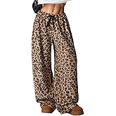 Wyeysyt Women Fuzzy Pajama Pants Plush Elastic Waist Wide Leg Leopard Pants Pj Bottoms Lounge Fluffy Pants