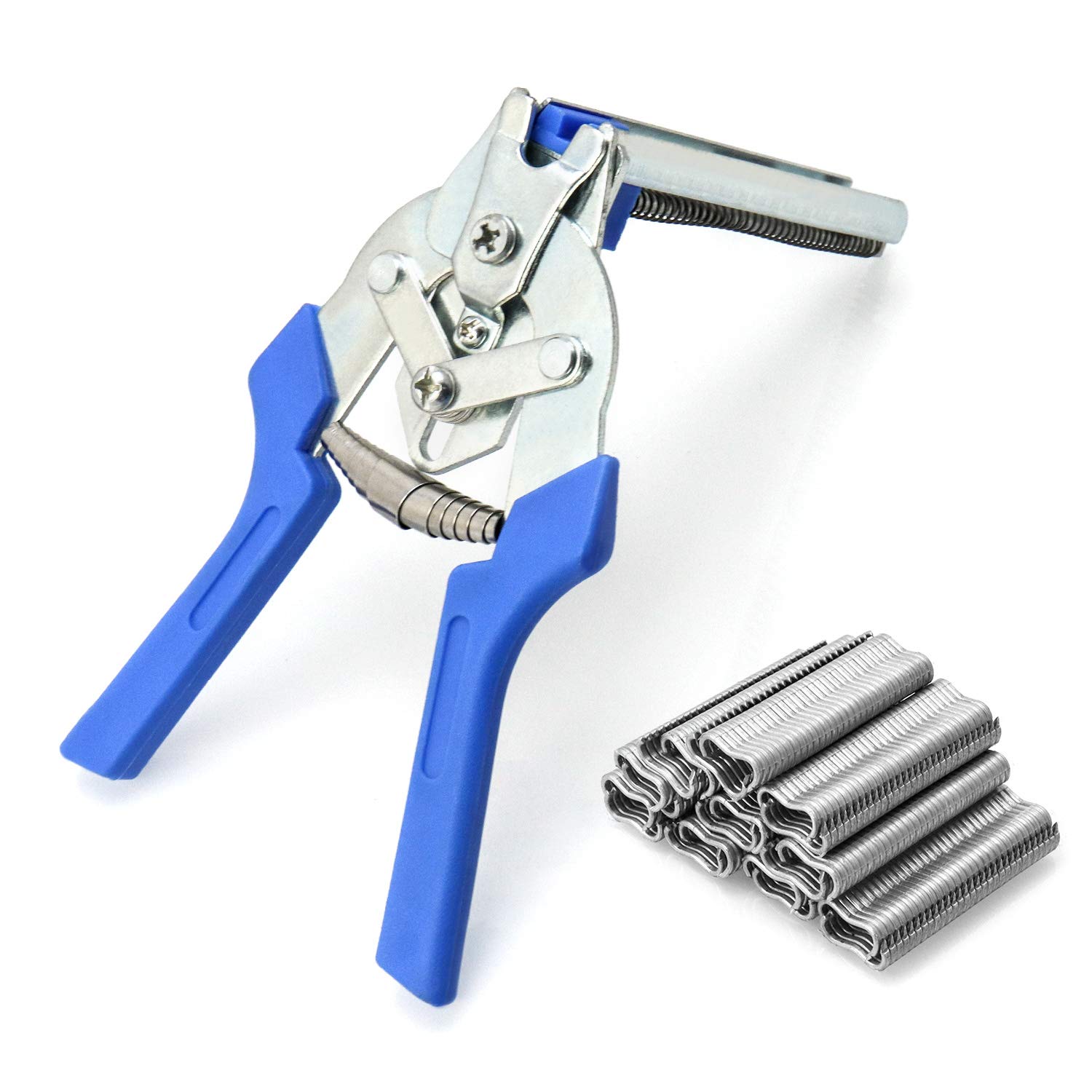 QWORK Clamp Hog Ring Pliers, Rapid Fence Plier with 600pcs M Clips, Installation Repair Hand Tools for Animal Pet Cages, Fencing — image 1