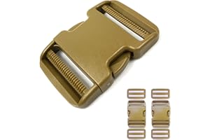 ONE WVW PIN 2 Inch Belt Buckle Clip, 2 Pack Quick Side Release Buckles Extra Thick Dual Adjustable Heavy Duty Plastic Buckle Replacement for 2''(50mm) Nylon Webbing Strap Boat Cover Backpack, No Sewing Tan