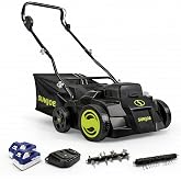 Sun Joe Cordless Scarifier &amp; Dethatcher w/ 5 Depth Positions, 24V-X2-DTS15 | 600W Brushless Motor, 15-Inch Cutting Width - Heavy-Duty Yard Trimmer, Lawn Maintenance