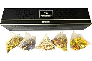 Pure And Easy Tea, Serenity Herbal Tea Sampler, 15-Count Whole-Leaf Caffeine-Free Variety, Designed to Restore Calm & Balance, BPA-Free Plant-Based Tea Bags, Premium Wellness Gift Box (49.5g)