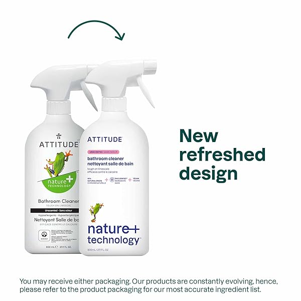 ATTITUDE BATHROOM CLEANER, EWG VERIFIED, PLANT- AND MINERAL-BASED, VEGAN HOUSEHOLD PRODUCTS, UNSCENTED, 27.1 FL OZ