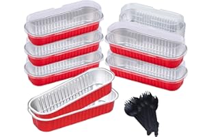 FODOFODO 20PCS Rectangle Mini Loaf Pans With Lids,Mini Cake Pans with Lids,Disposable Ramekins Baking Cups Muffin Tins Cupcake Cups For Wedding Birthday Party,6.8oz（Red）