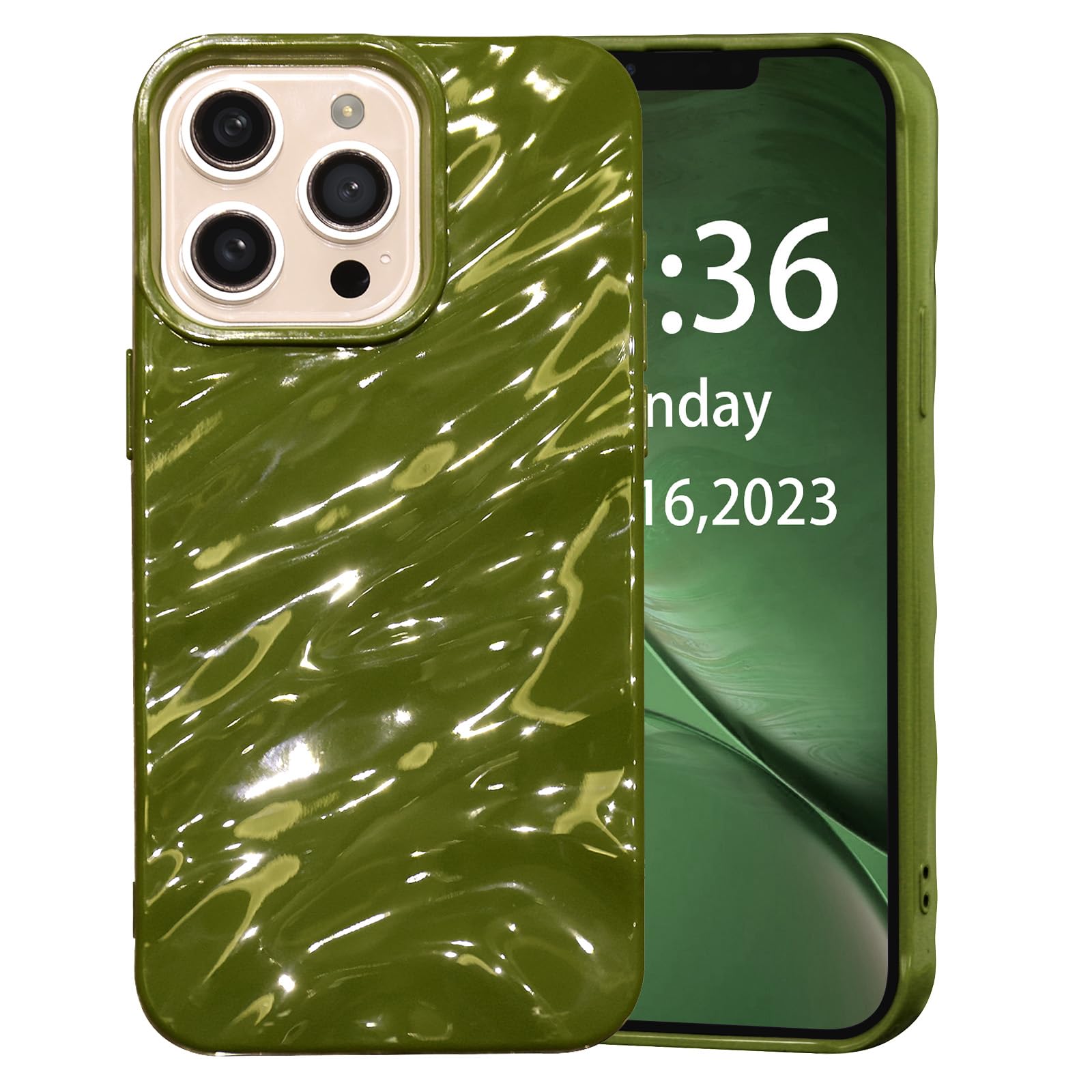 AKABEILA Case for iPhone 14 Pro Case 6.1 Inch Water Ripple Pattern TPU Phone Case Slim Shockproof 3D Non-Slip Glitter Sparkle Glossy Cover Green — image 1