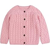 Peecabe Toddler Girl Sweaters Cable Knit Long Sleeve Crewneck Chunky Crochet Cardigans 1-6T
