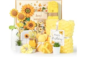 CLTTCLLCT Birthday Gifts for Women, 17pcs Relaxing Spa Gifts Set for Girls, Sisters, Mom, Sunflower Self-Care Package, Sending Sunshine Get Well Gifts for Women, Perfect Basket for Valentine's & Mother's Day