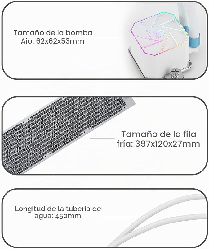 TR-Thermalright Aqua Elite 360 White V3 Full Water Cooling Cold Specification AIO PC Cooler, 3x120mm ARGB Cooler, instalação simples, compatível com AM5/AM4, LGA1851