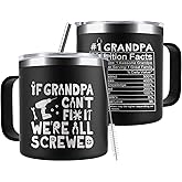 CUPLOOV Funny Grandpa Gifts for Fathers Day, 14 Oz Tumbler Mug with Lid & Straw, Christmas Birthday Gift for Grandfather from Granddaughter and Grandson, If Grandpa Can't Fix Mug, Black