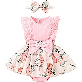 YOUNGER TREE Baby Girl Dresses Newborn Girls Dress Floral Baby Girl Summer Clothes Infant Headband Romper Outfits