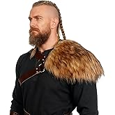 L'VOW Men's Viking Fur Shoulder Armor Medieval One Shoulder Fur Wrap Leather LARP Cosplay Costume Accessory