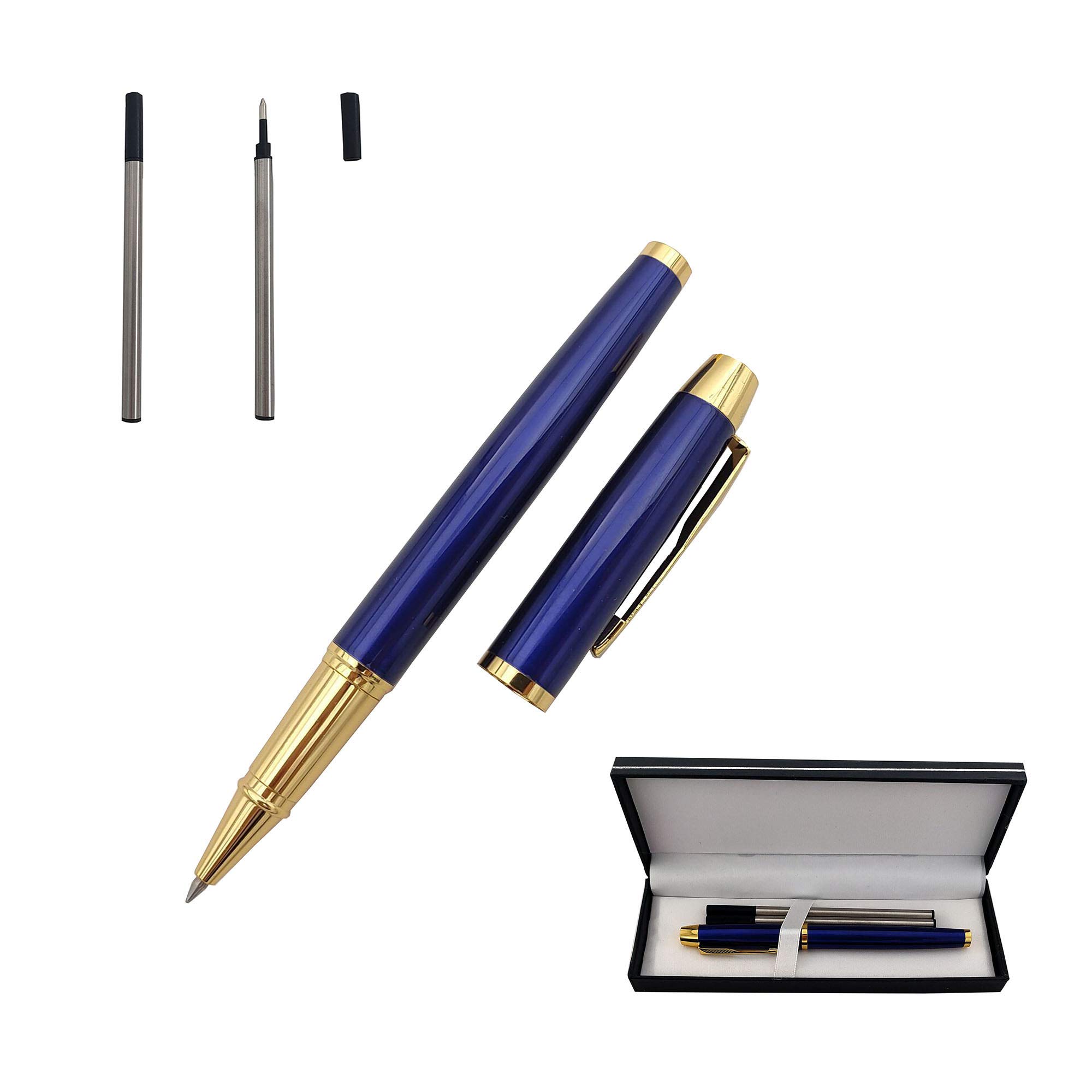 Accod Metal Ballpoint Pen Rollerball Pen Signature Pen with Two 0.5MM Black Pen Refills,Gift Pen for Colleagues and Family,Gift Boxed (Blue)