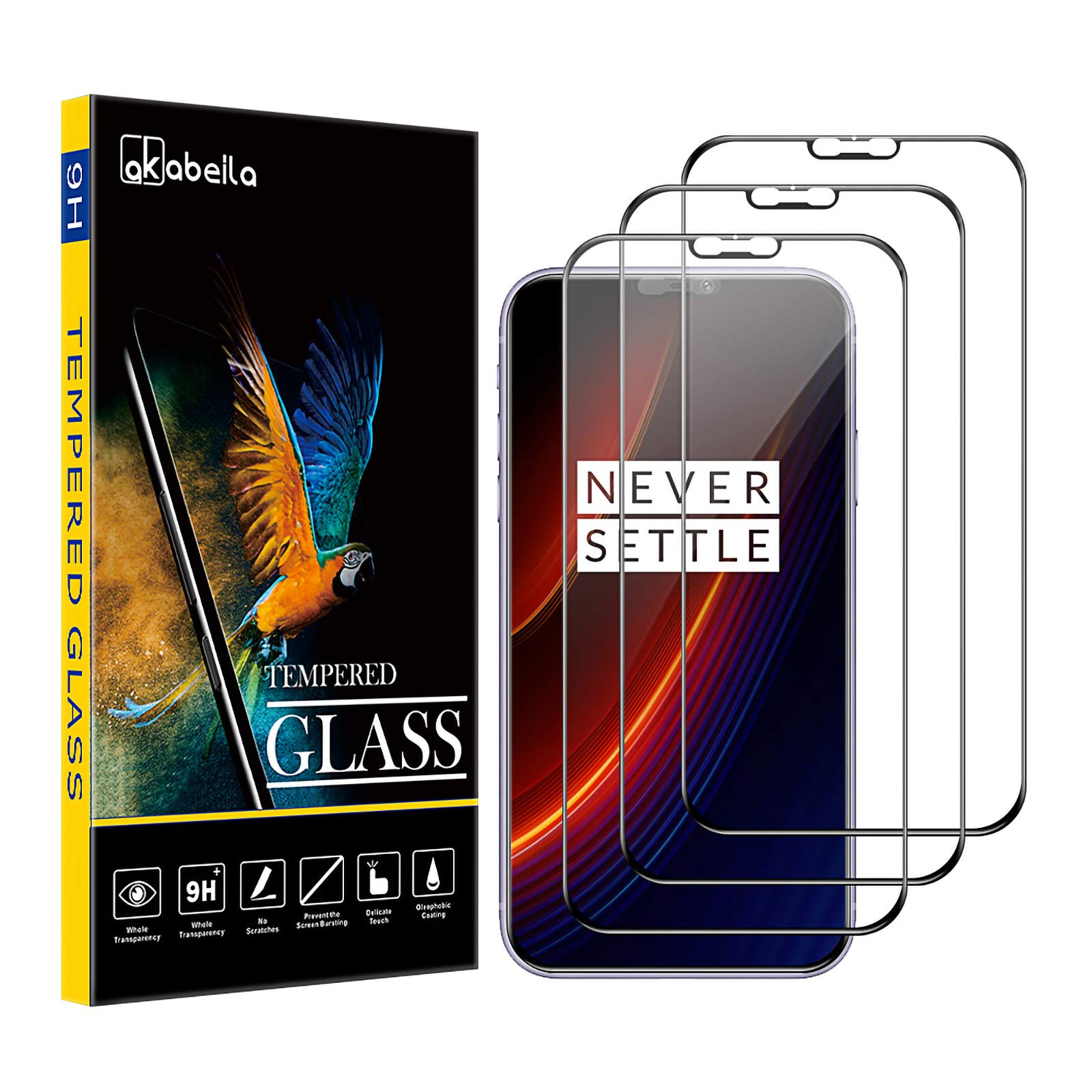 AKABEILA 3 Pack Screen Protector for OnePlus 6 Tempered Glass Premium HD Protective Film 9H Hardness Case Friendly Full Coverage 6.28 Inch