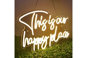 NOSUN This is Our Happy Place Neon Sign Happy Place Neon Signs for Wall Decor Dimmable Warm White LED Signs for Bedroom Classroom Man Cave Home Bar Birthday Party Game Zone Decor Neon Classroom Sign