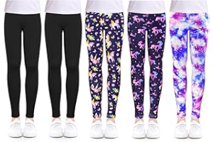 slaixiu 3-Pack Printing Flower Girl Leggings Kids Classic Pants 4-13Y