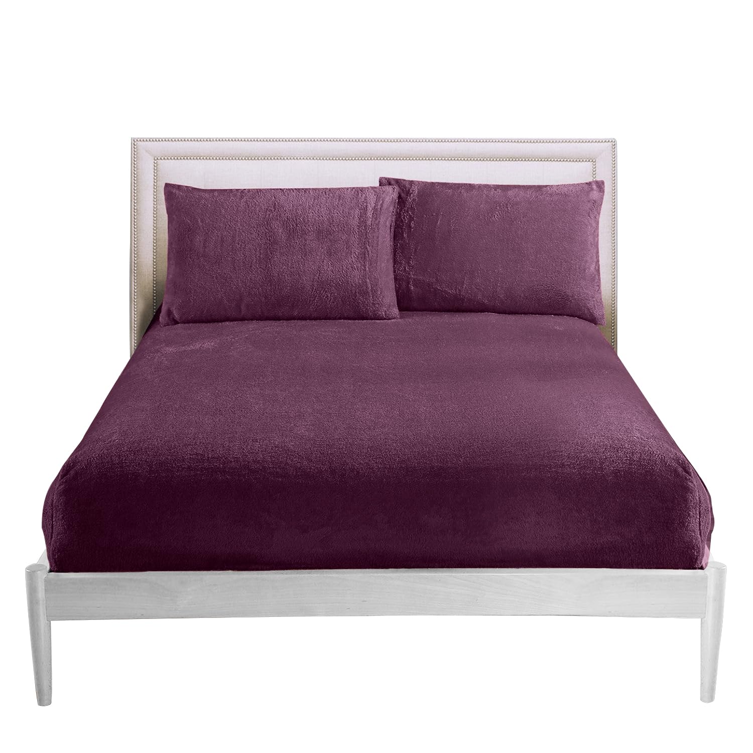 GC GAVENO CAVAILIA Double Fitted Sheet - Soft Fluffy Warm Fleece Bed Sheet with Elastic Corners (137x193cm), 25cm Deep Fitted Sheet for Double Bed - Easy Care Bedding Double Bottom Sheet,Aubergine
