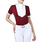GemRebel Women’s Short Sleeve Equestrian Show Shirt, Pleated Competition Riding Top