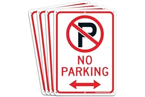 FAITTOO (4 Pack) No Parking Sign With Symbol With Arrows Sign, 10 x 7 Inches Reflective .40 Rust Free Aluminum, UV Protected, Weather Resistant, Waterproof, Durable Ink, Easy To Mount