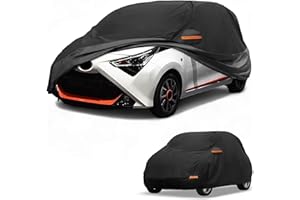 Partuto All-Weather Waterproof Car Cover - UV-Resistant Outdoor Full Exterior Protection for Toyota Aygo x 190T-PU Black with